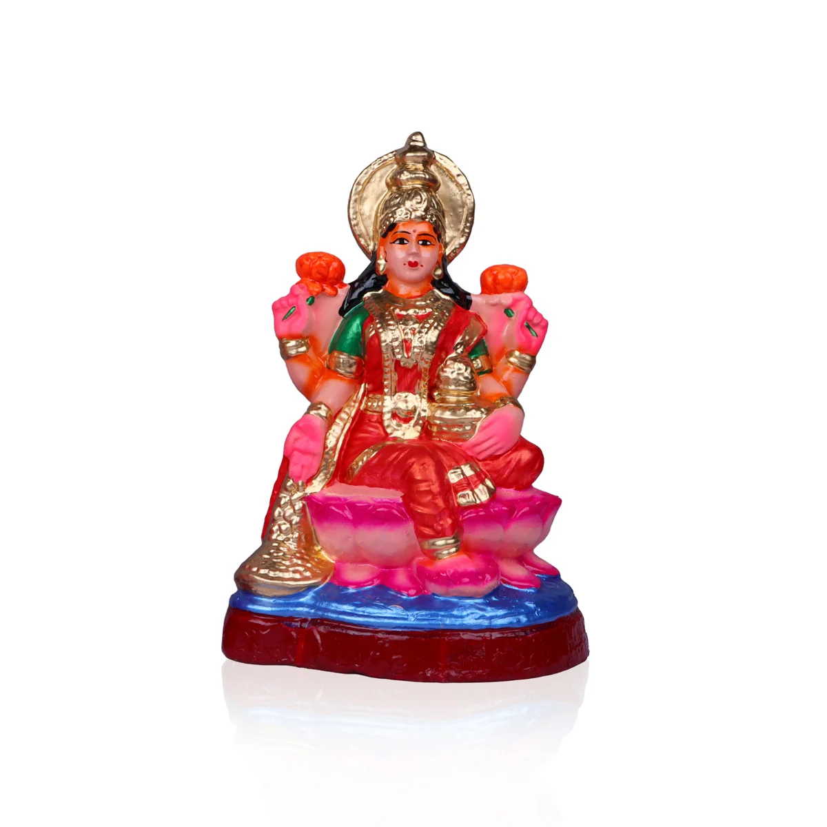 Lakshmi Saraswati Clay Golu Bommai Pair - 12 x 8.5 Inches | Giri Golu Doll/ Navaratri Golu Bomma/Gombe/Bommai - Image 3