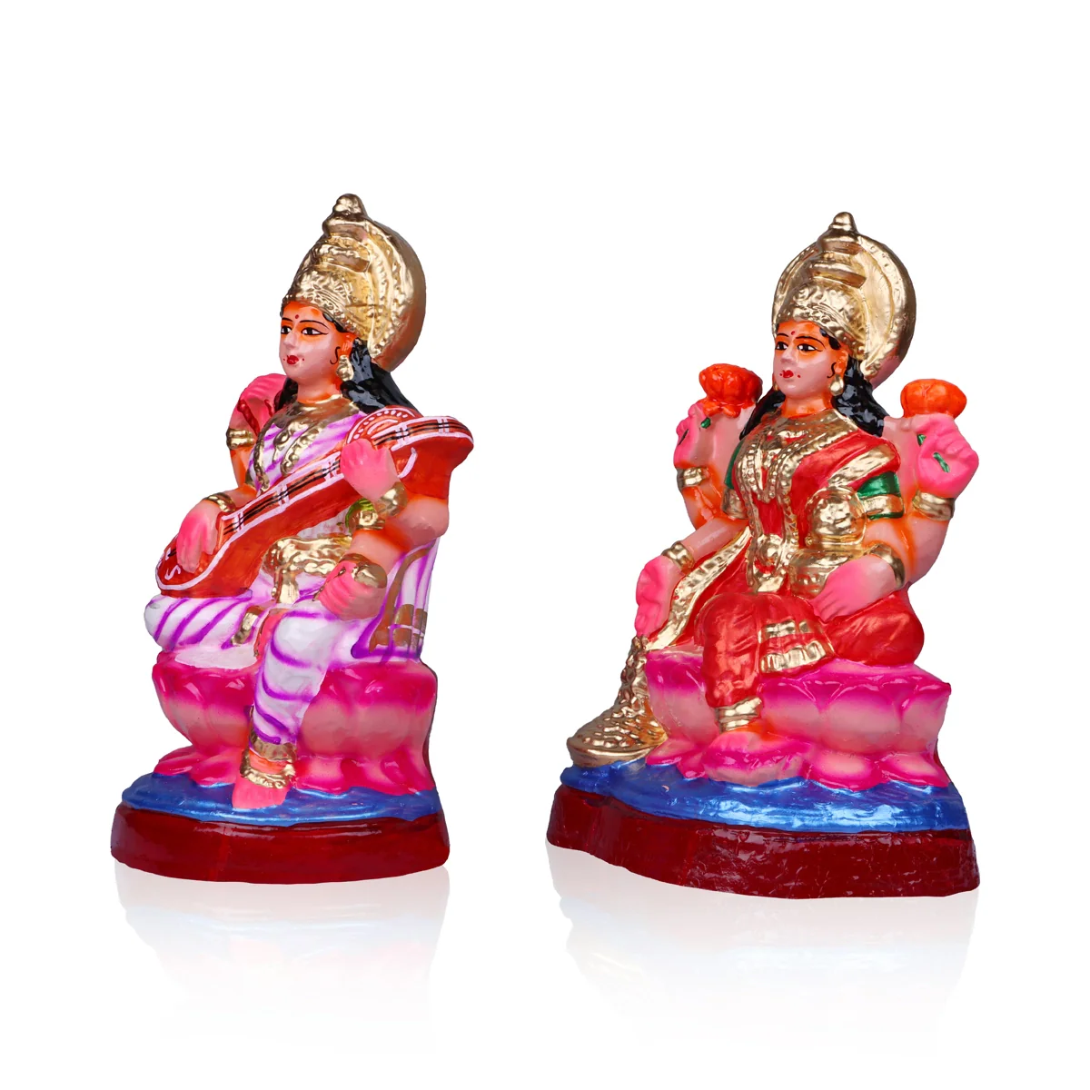 Lakshmi Saraswati Clay Golu Bommai Pair - 12 x 8.5 Inches | Giri Golu Doll/ Navaratri Golu Bomma/Gombe/Bommai - Image 5