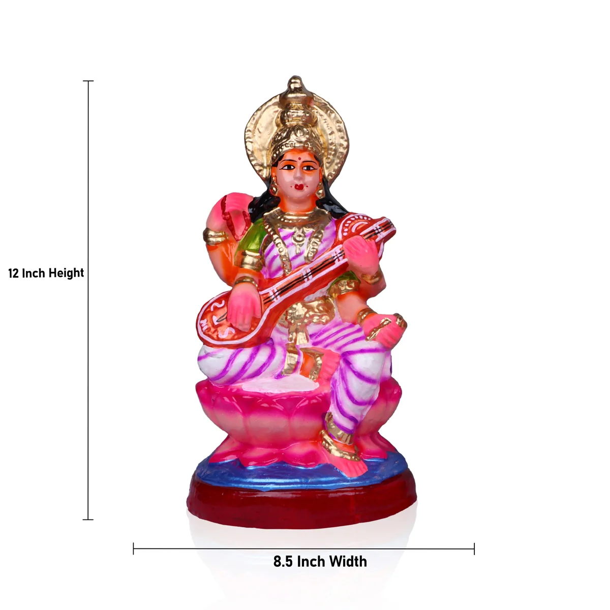 Lakshmi Saraswati Clay Golu Bommai Pair - 12 x 8.5 Inches | Giri Golu Doll/ Navaratri Golu Bomma/Gombe/Bommai - Image 6
