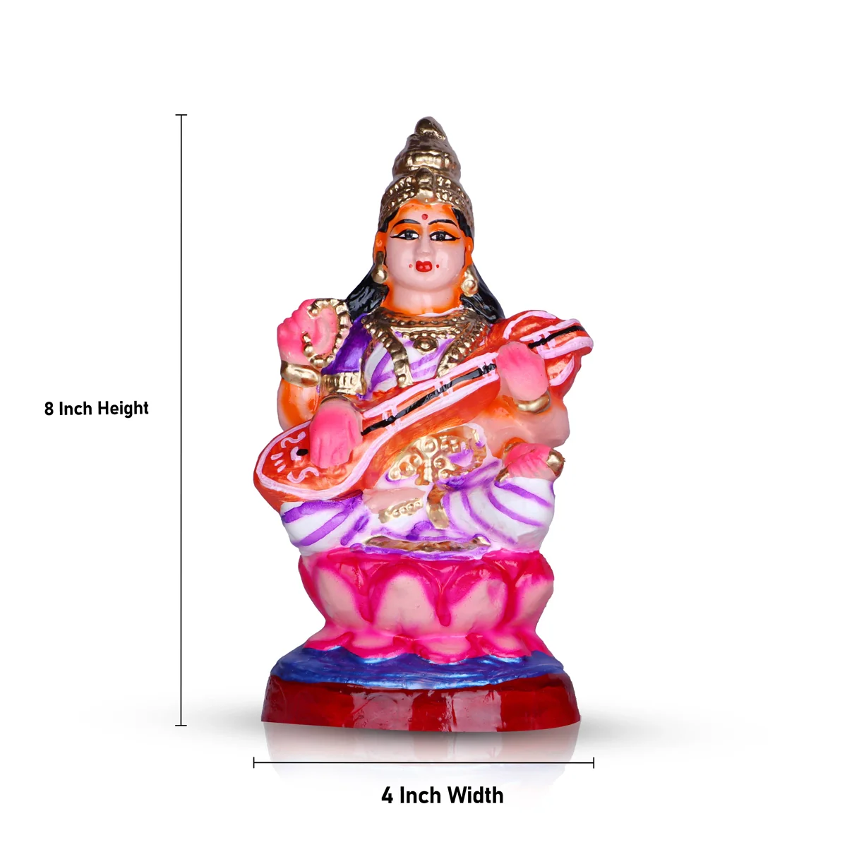 Lakshmi Saraswati Clay Golu Bommai Pair - 8 x 4 Inches | Giri Golu Doll/ Navaratri Golu Bomma/Gombe/Bommai - Image 5
