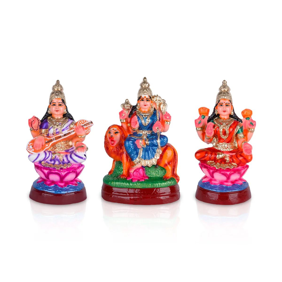 Lakshmi Saraswati Durga Clay Golu Bommai Set - 12 x 7.5 Inches | Giri Golu Doll/ Navaratri Golu Bomma/ Gombe - Image 4