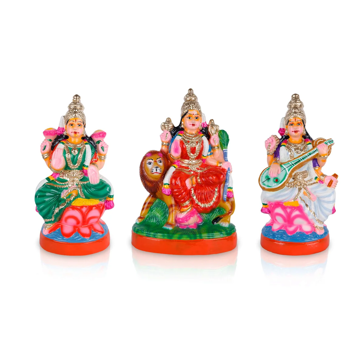 Lakshmi Saraswati Durga Clay Golu Bommai Set - 13 x 7 Inches | Giri Golu Doll/Navaratri Golu Bomma/Bommai/Gombe - Image 2