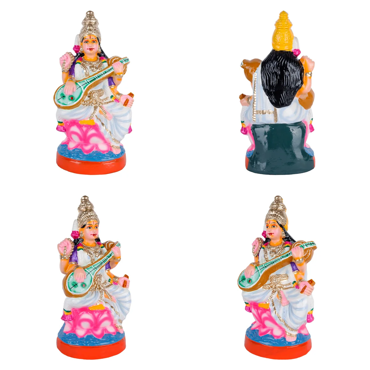 Lakshmi Saraswati Durga Clay Golu Bommai Set - 13 x 7 Inches | Giri Golu Doll/Navaratri Golu Bomma/Bommai/Gombe - Image 4