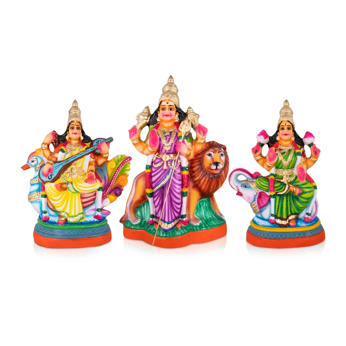 Lakshmi Saraswati Durga Paper Mache Golu Bommai Set - 15 x 10 Inches | Giri Golu Doll/ Navaratri Golu Bomma - Image 4