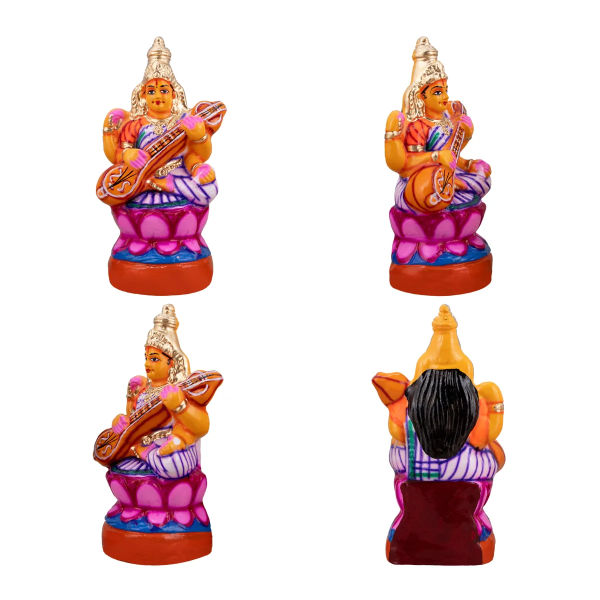 Lakshmi Saraswati Durgai Paper Mache Golu Bommai Set - 9 x 6 Inches | Giri Golu Doll/ Navaratri Golu Bomma/Gombe/Bommai - Image 4
