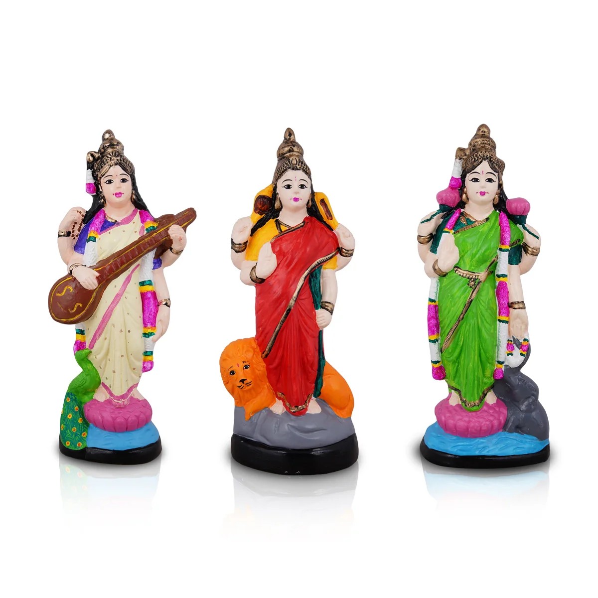 Lakshmi Saraswati Durga Paper Mache Golu Bommai Set - 17 x 7 Inches | Giri Golu Doll/Navaratri Golu Bomma/Gombe