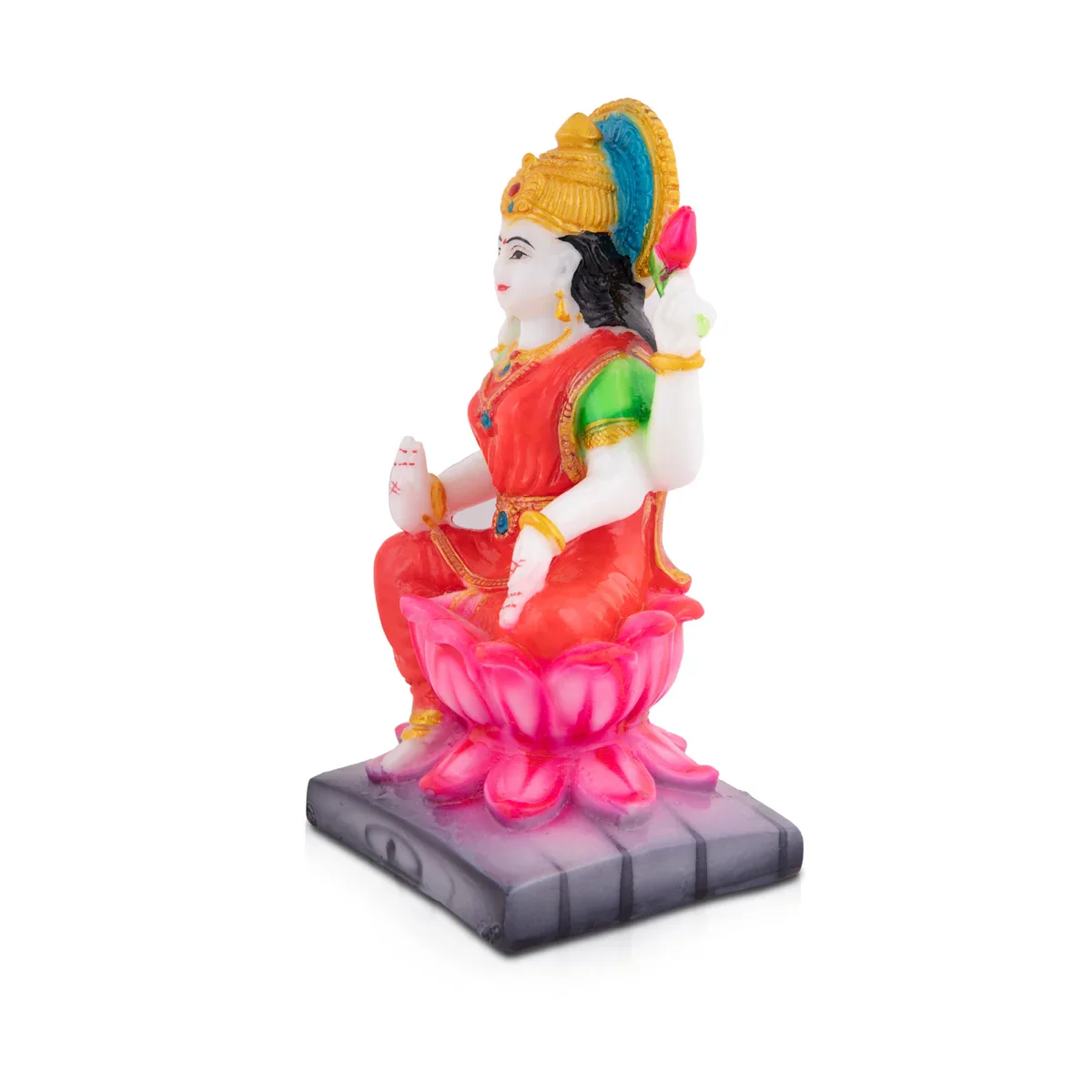 Lakshmi Sitting on Lotus - 7.5 x 4 Inches | Marble Dust Laxmi Idol/ Lakshmi Statue for Pooja - Image 3