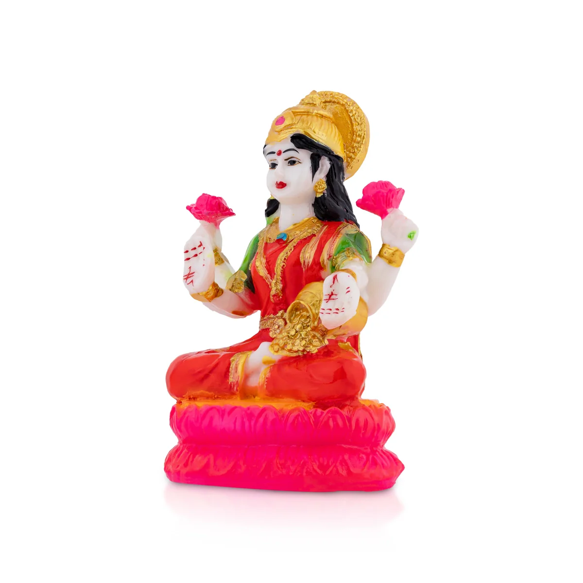 Lakshmi Sitting On Lotus Murti - 4.5 × 3 Inches | Marble Laxmi Devi Idol / Lakshmi Murti For Pooja & Prosperity - Image 2