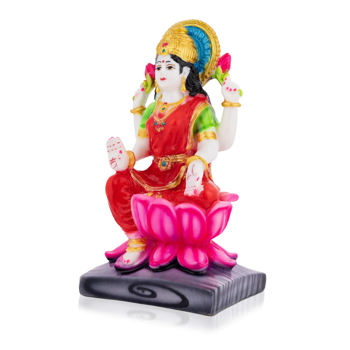 Lakshmi Sitting On Lotus Murti - 7 × 3.25 Inches | Marble Laxmi Devi Idol / Lakshmi Murti For Pooja & Prosperity - Image 2