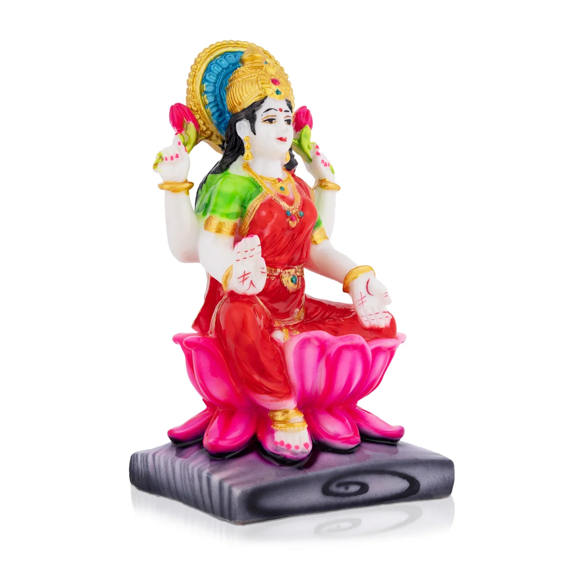 Lakshmi Sitting On Lotus Murti - 7 × 3.25 Inches | Marble Laxmi Devi Idol / Lakshmi Murti For Pooja & Prosperity - Image 3