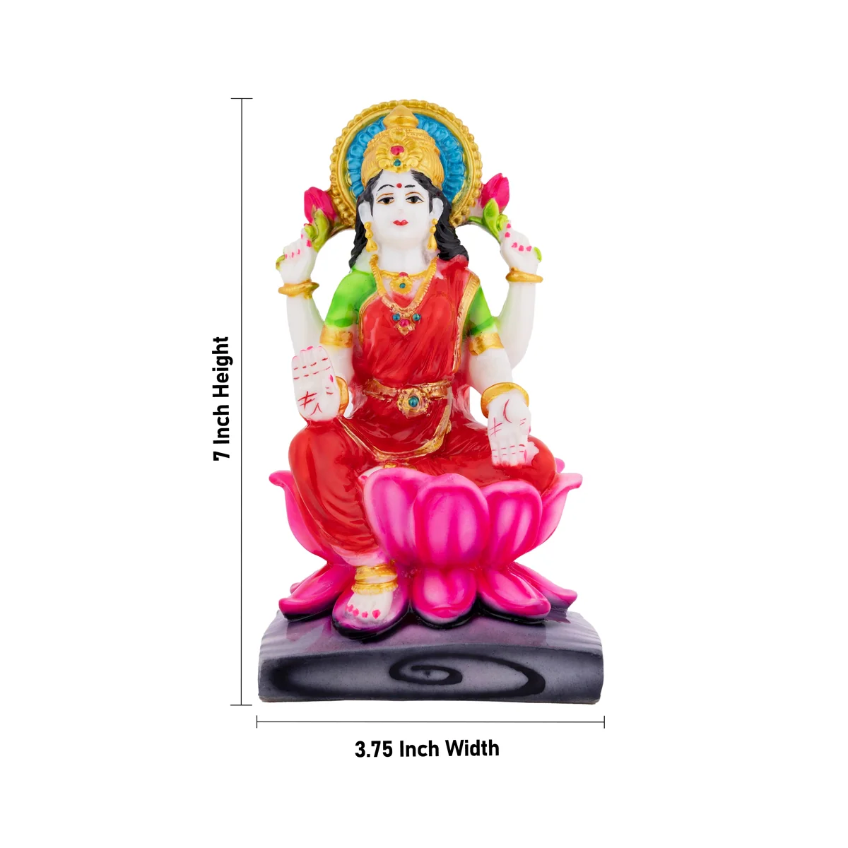 Lakshmi Sitting On Lotus Murti - 7 × 3.25 Inches | Marble Laxmi Devi Idol / Lakshmi Murti For Pooja & Prosperity - Image 4