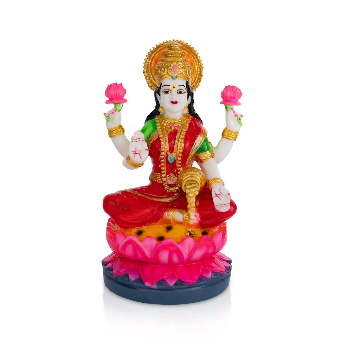 Lakshmi Sitting On Lotus Murti - 7.75 X 4.5 Inches | Marble Dust Idol/ Goddess Lakshmi Statue For Pooja