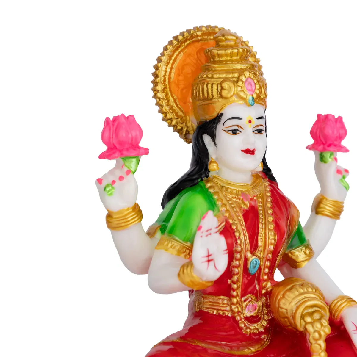 Lakshmi Sitting On Lotus Murti - 7.75 X 4.5 Inches | Marble Dust Idol/ Goddess Lakshmi Statue For Pooja - Image 4
