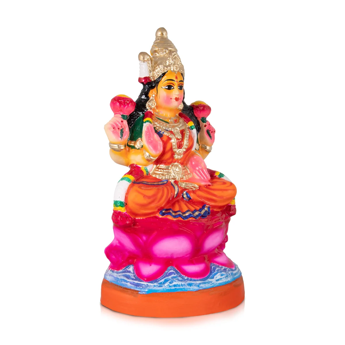 Lakshmi Sitting On Lotus Paper Mache Golu Bommai - 17 x 9 Inches | Giri Golu Doll/ Navaratri Golu Bomma/Gombe/Bommai - Image 2
