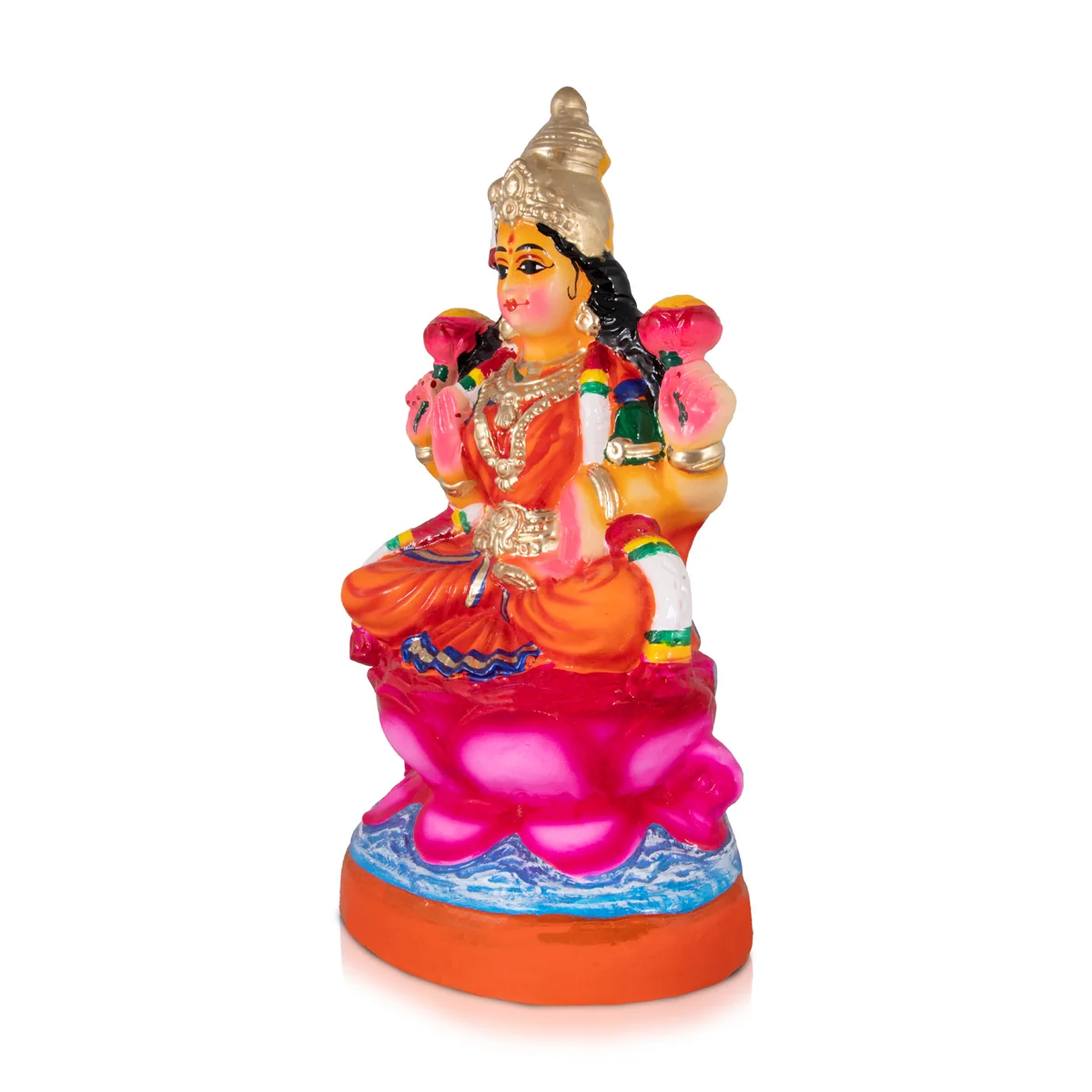 Lakshmi Sitting On Lotus Paper Mache Golu Bommai - 17 x 9 Inches | Giri Golu Doll/ Navaratri Golu Bomma/Gombe/Bommai - Image 3