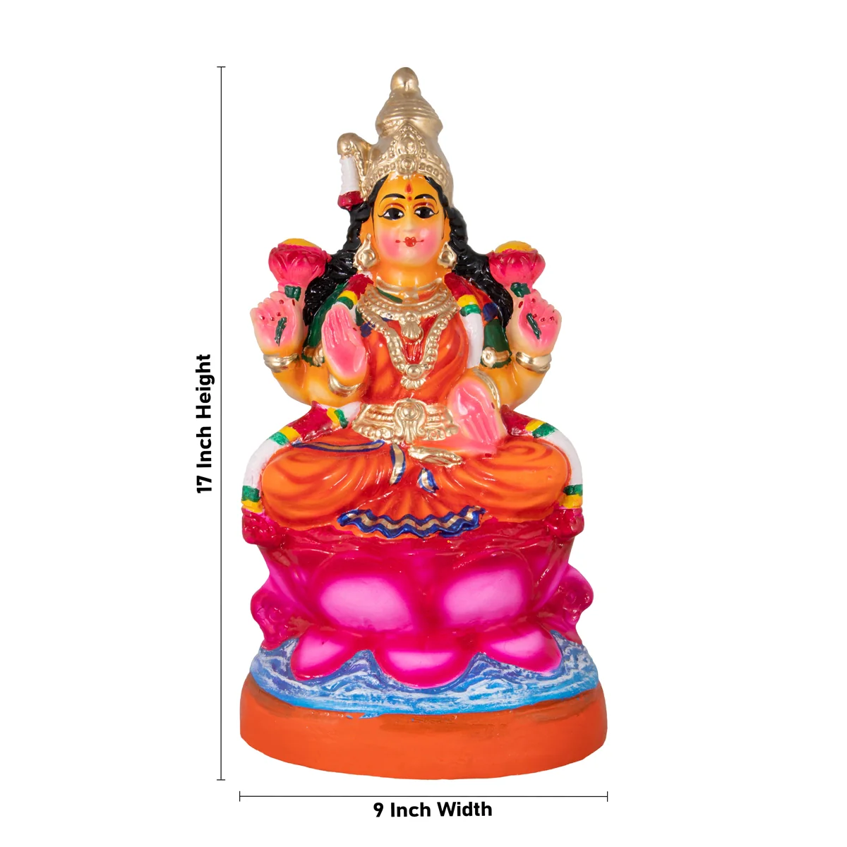 Lakshmi Sitting On Lotus Paper Mache Golu Bommai - 17 x 9 Inches | Giri Golu Doll/ Navaratri Golu Bomma/Gombe/Bommai - Image 4