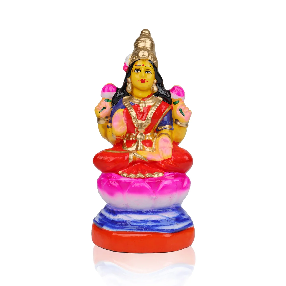 Lakshmi Sitting Clay Golu Bommai - 8 x 4 Inches | Giri Golu Doll/ Navaratri Golu Bomma/Gombe/Bommai - Image 2