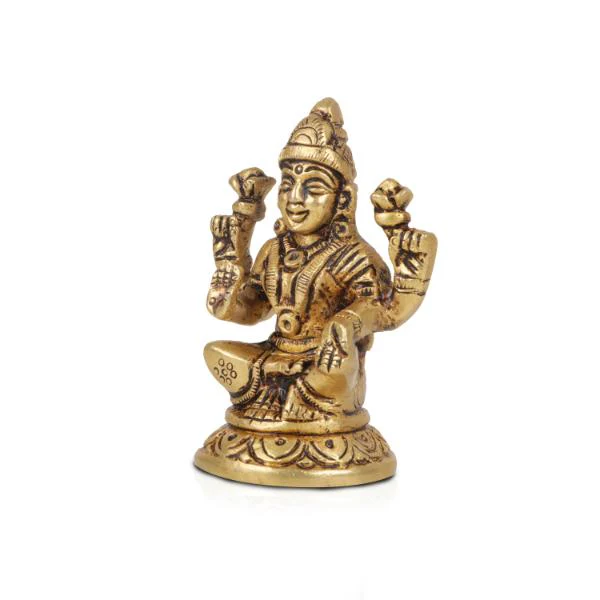 Lakshmi Statue Sitting On Base - 2.75 x 2 Inches | Antique Brass Idol/ Laxmi Statue/ Laxmi Idol for Pooja - Image 2