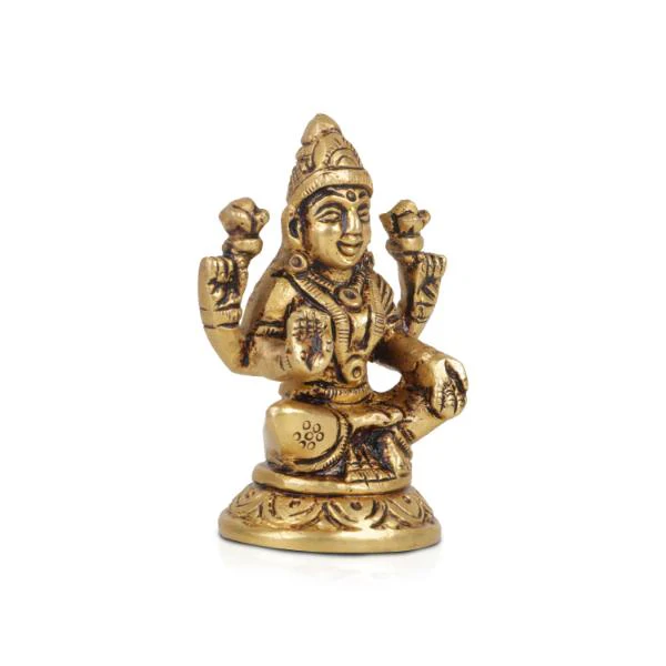 Lakshmi Statue Sitting On Base - 2.75 x 2 Inches | Antique Brass Idol/ Laxmi Statue/ Laxmi Idol for Pooja - Image 3