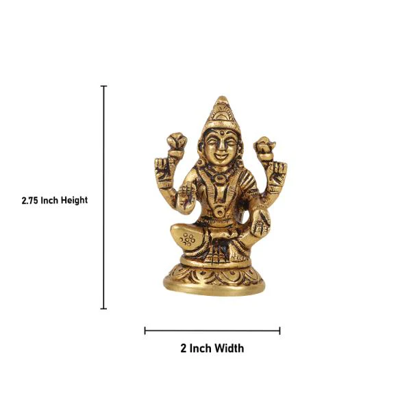 Lakshmi Statue Sitting On Base - 2.75 x 2 Inches | Antique Brass Idol/ Laxmi Statue/ Laxmi Idol for Pooja - Image 4
