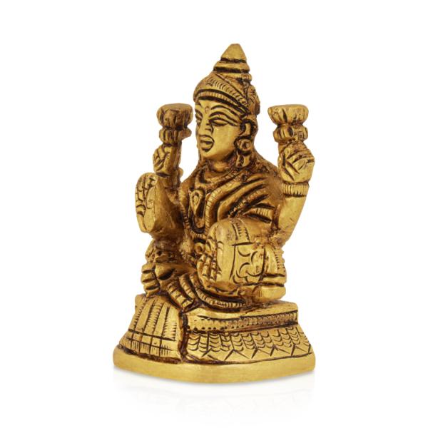 Lakshmi Statue Sitting On Base - 3 x 2 Inches | Laxmi Statue/ Antique Brass Idol/ Laxmi Idol for Pooja - Image 2