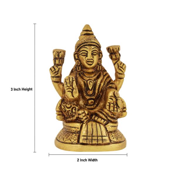 Lakshmi Statue Sitting On Base - 3 x 2 Inches | Laxmi Statue/ Antique Brass Idol/ Laxmi Idol for Pooja - Image 4