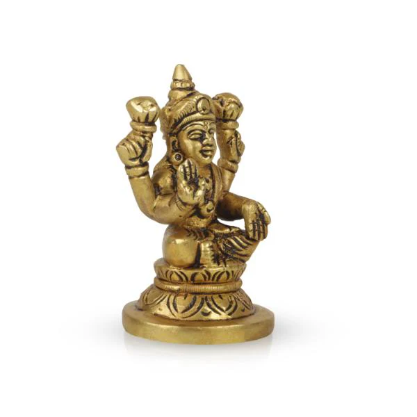 Lakshmi Statue Sitting On Base - 3 x 2 Inches | Antique Brass Idol/ Laxmi Statue/ Laxmi Idol for Pooja - Image 2