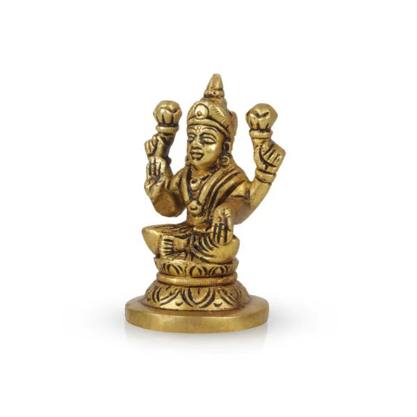 Lakshmi Statue Sitting On Base - 3 x 2 Inches | Antique Brass Idol/ Laxmi Statue/ Laxmi Idol for Pooja - Image 3