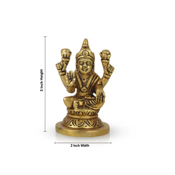 Lakshmi Statue Sitting On Base - 3 x 2 Inches | Antique Brass Idol/ Laxmi Statue/ Laxmi Idol for Pooja - Image 4
