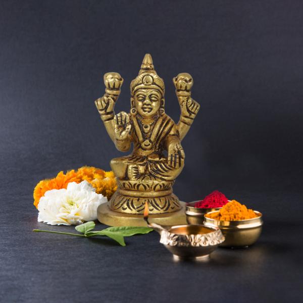 Lakshmi Statue Sitting On Base - 3 x 2 Inches | Antique Brass Idol/ Laxmi Statue/ Laxmi Idol for Pooja - Image 5