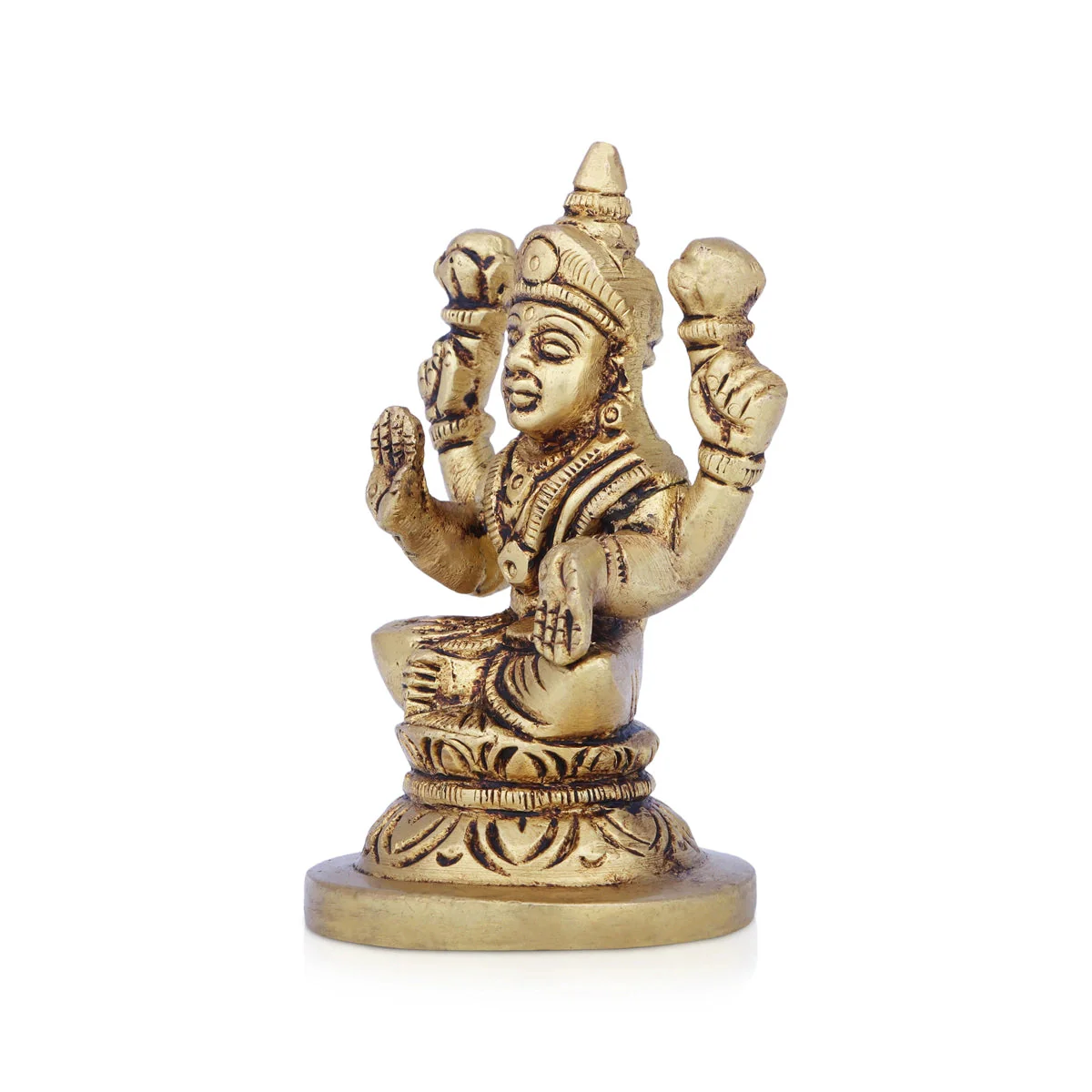 Lakshmi Statue Sitting On Base - 3 x 2 Inches | Lakshmi Idol/ Antique Brass Idol/ Laxmi Idol for Pooja - Image 2