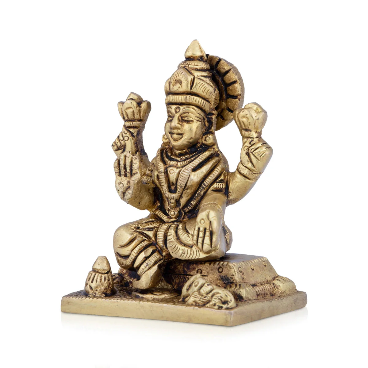 Lakshmi Statue Sitting On Base - 3 x 2 Inches | Laxmi Idol/ Lakshmi Idol/ Antique Brass Idol for Pooja - Image 3