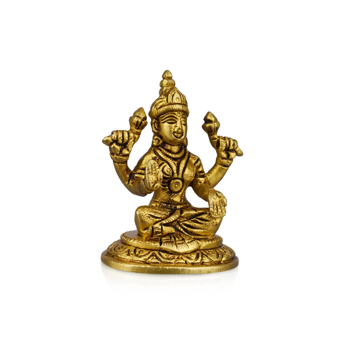 Lakshmi Statue Sitting On Base - 3 x 2 Inches | Laxmi Statue/ Antique Brass Idol/ Laxmi Idol for Pooja - Image 2
