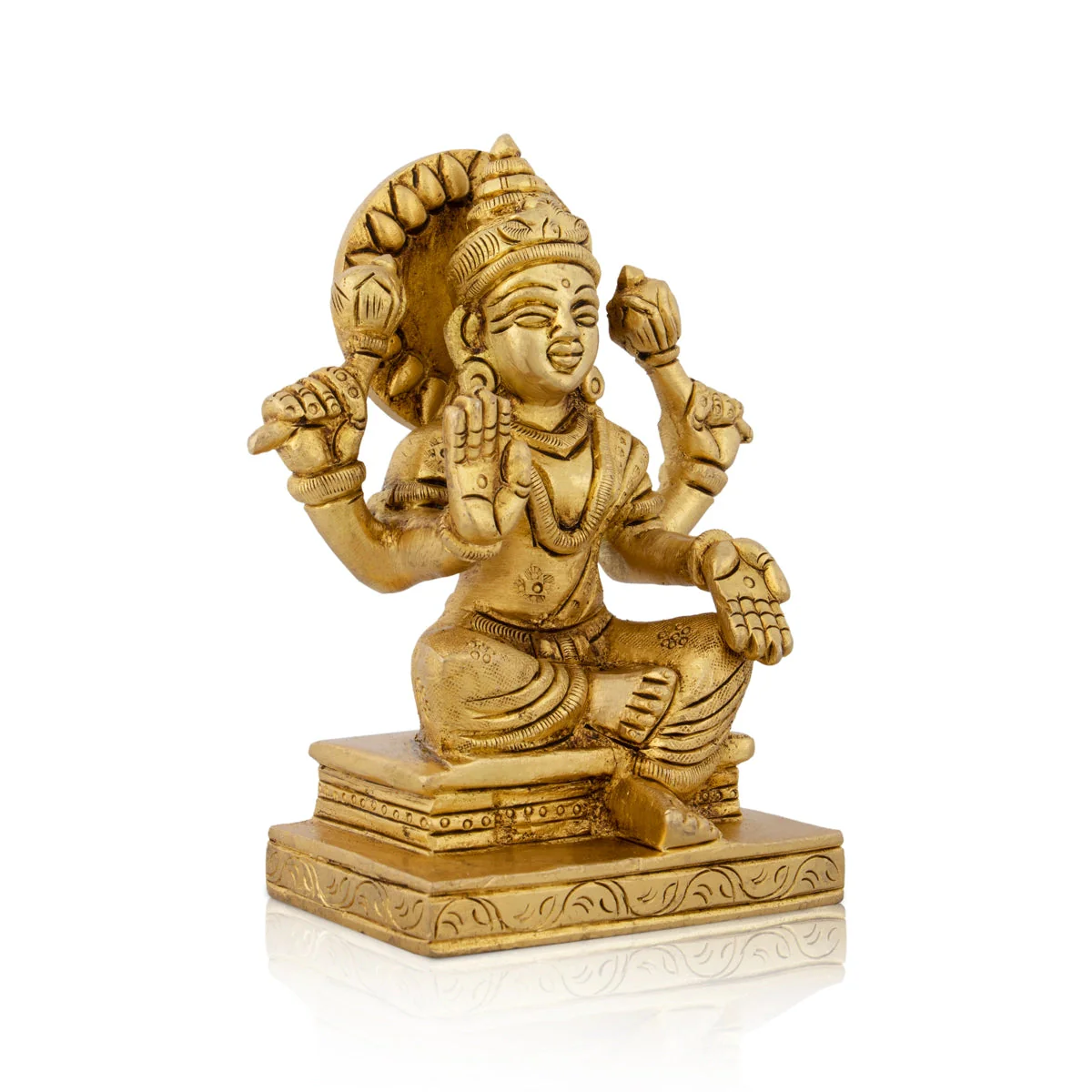 Lakshmi Statue Sitting On Base - 4.5 x 3.75 Inches | Antique Brass Idol/ Laxmi Statue/ Laxmi Idol for Pooja - Image 2