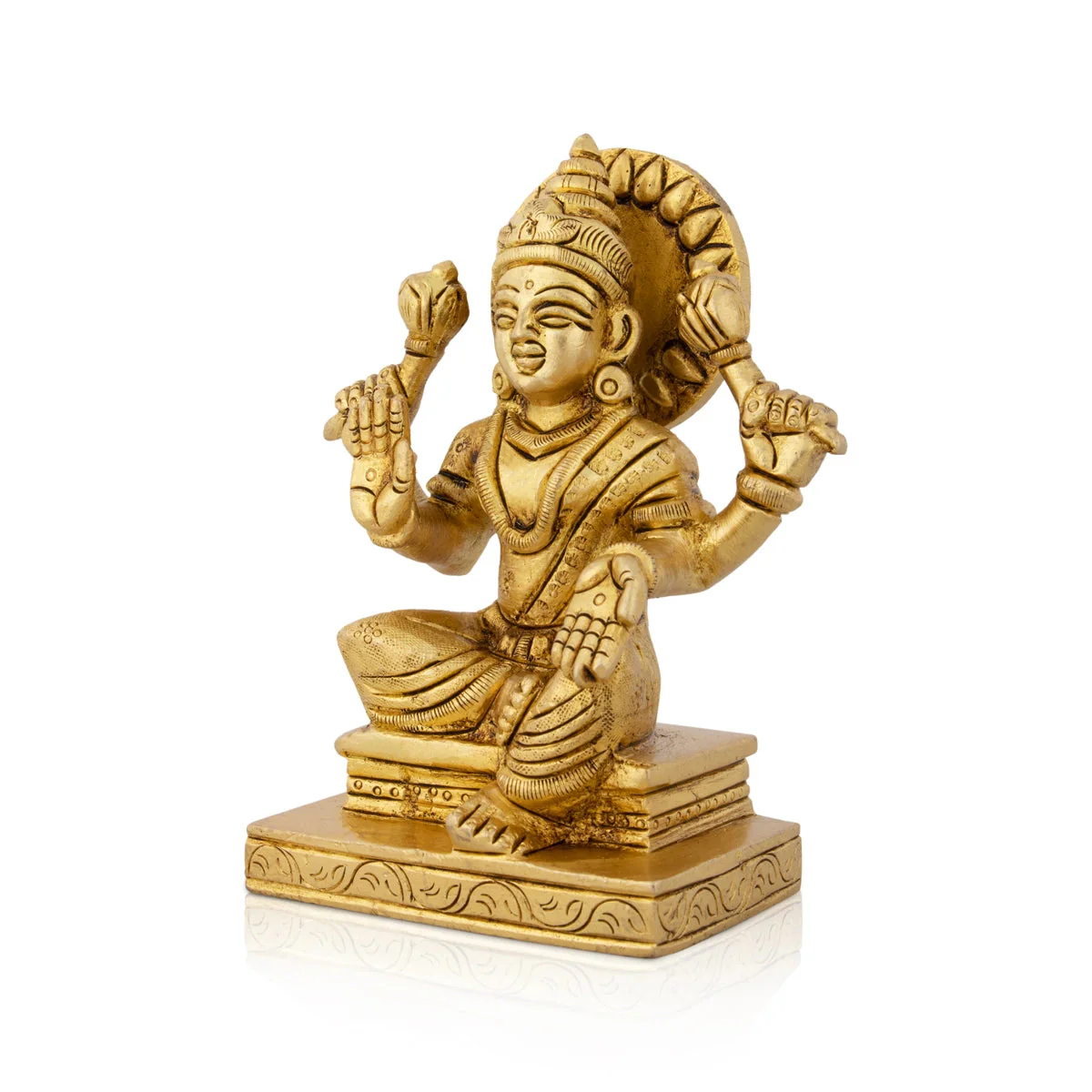 Lakshmi Statue Sitting On Base - 4.5 x 3.75 Inches | Antique Brass Idol/ Laxmi Statue/ Laxmi Idol for Pooja - Image 3