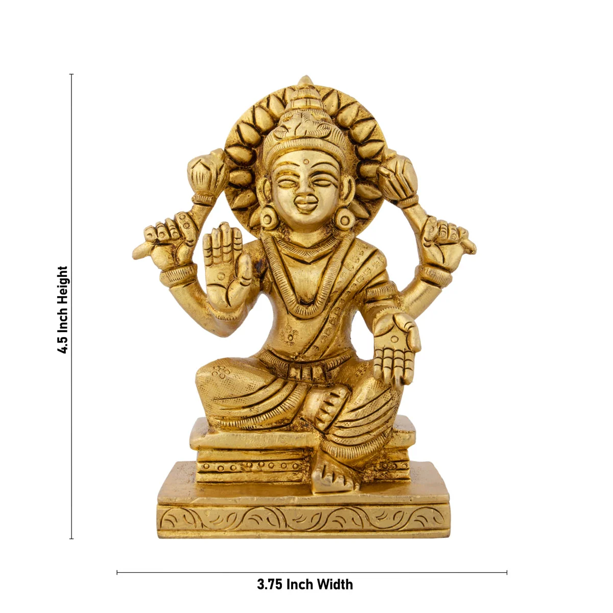 Lakshmi Statue Sitting On Base - 4.5 x 3.75 Inches | Antique Brass Idol/ Laxmi Statue/ Laxmi Idol for Pooja - Image 5