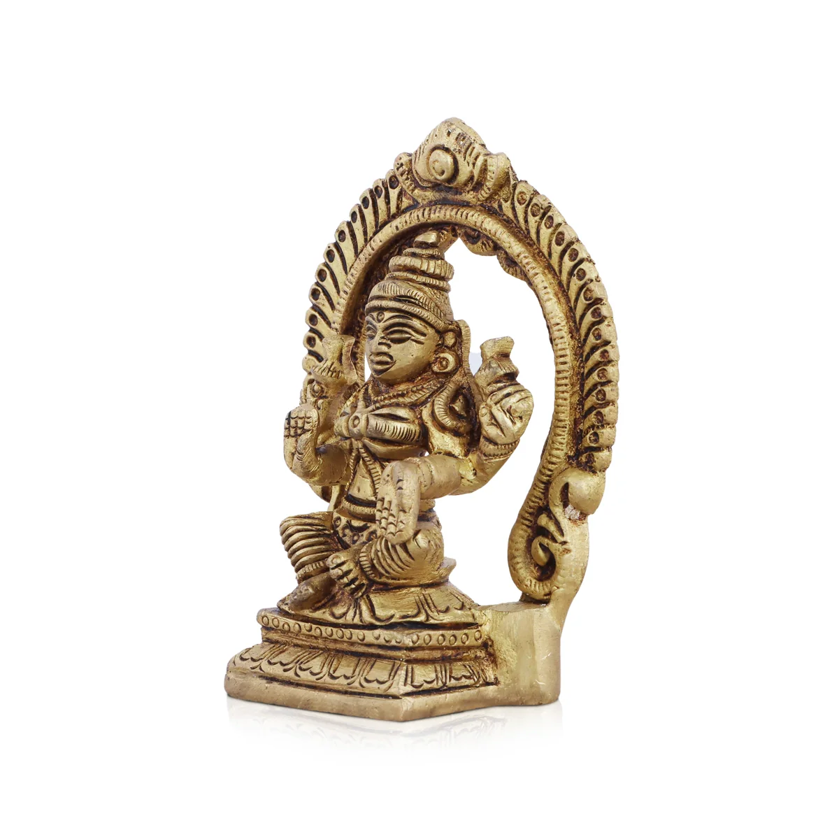 Lakshmi Statue Sitting On Base With Arch - 3.5 x 2.5 Inches | Antique Brass Idol/ Laxmi Idol for Pooja - Image 2