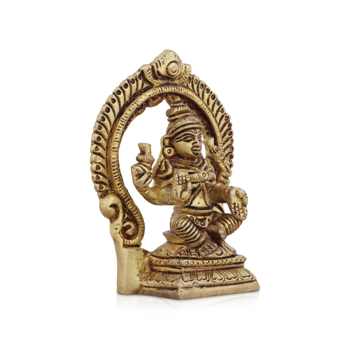 Lakshmi Statue Sitting On Base With Arch - 3.5 x 2.5 Inches | Antique Brass Idol/ Laxmi Idol for Pooja - Image 4