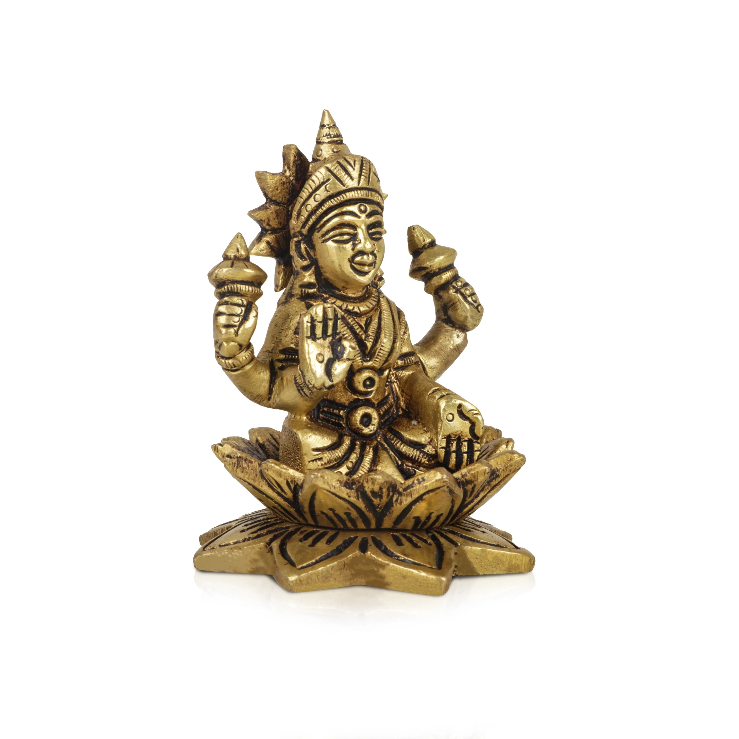 Lakshmi Statue Sitting On Lotus Base-3.5 x 2.75 Inches | Laxmi Statue/ Antique Brass Idol/ Laxmi Idol for Pooja - Image 2