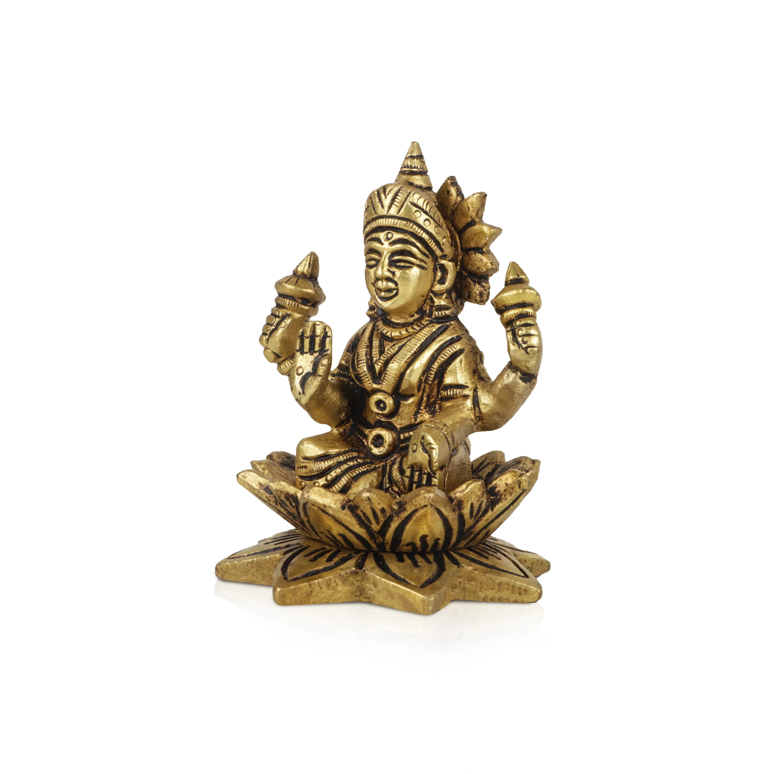 Lakshmi Statue Sitting On Lotus Base-3.5 x 2.75 Inches | Laxmi Statue/ Antique Brass Idol/ Laxmi Idol for Pooja - Image 3