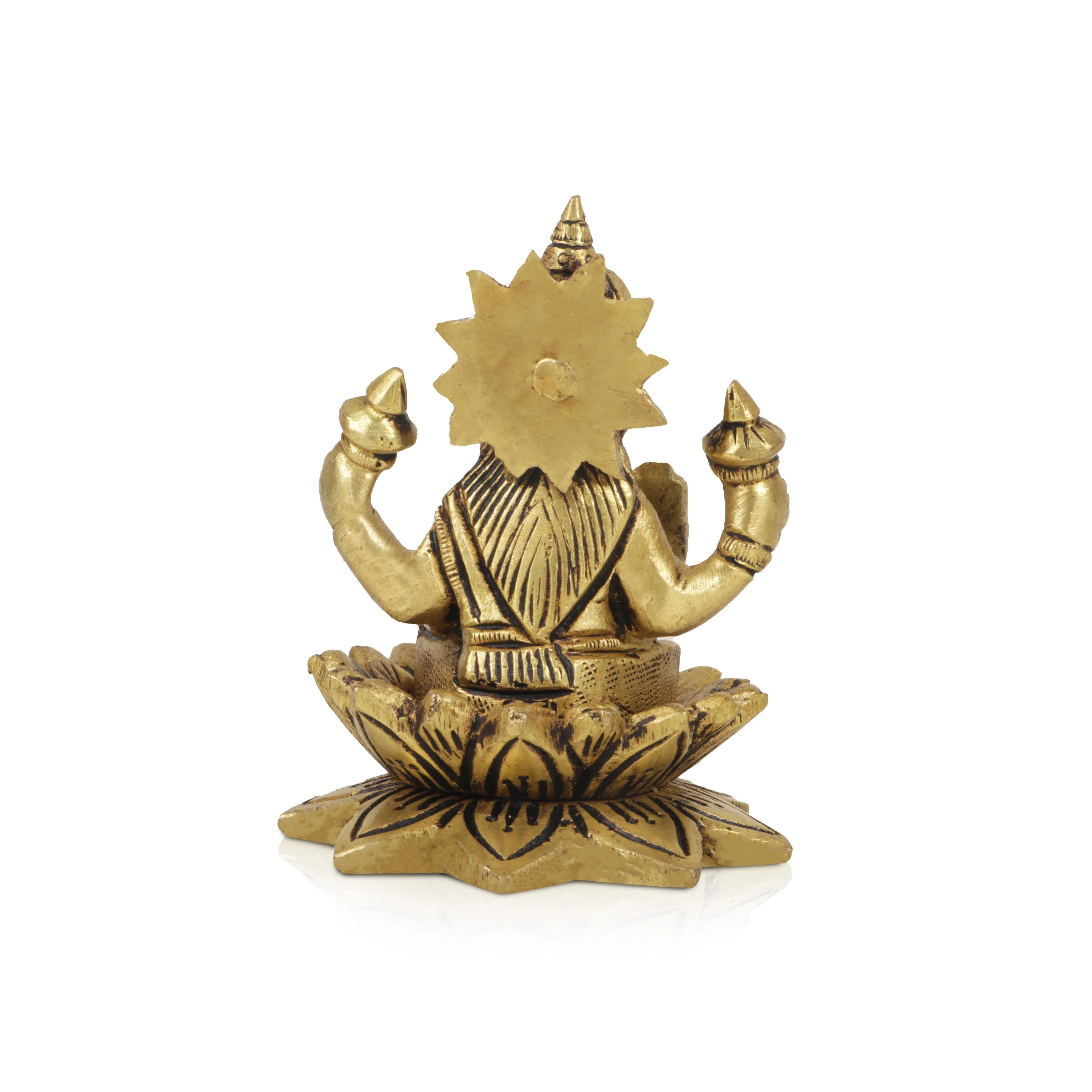 Lakshmi Statue Sitting On Lotus Base-3.5 x 2.75 Inches | Laxmi Statue/ Antique Brass Idol/ Laxmi Idol for Pooja - Image 4