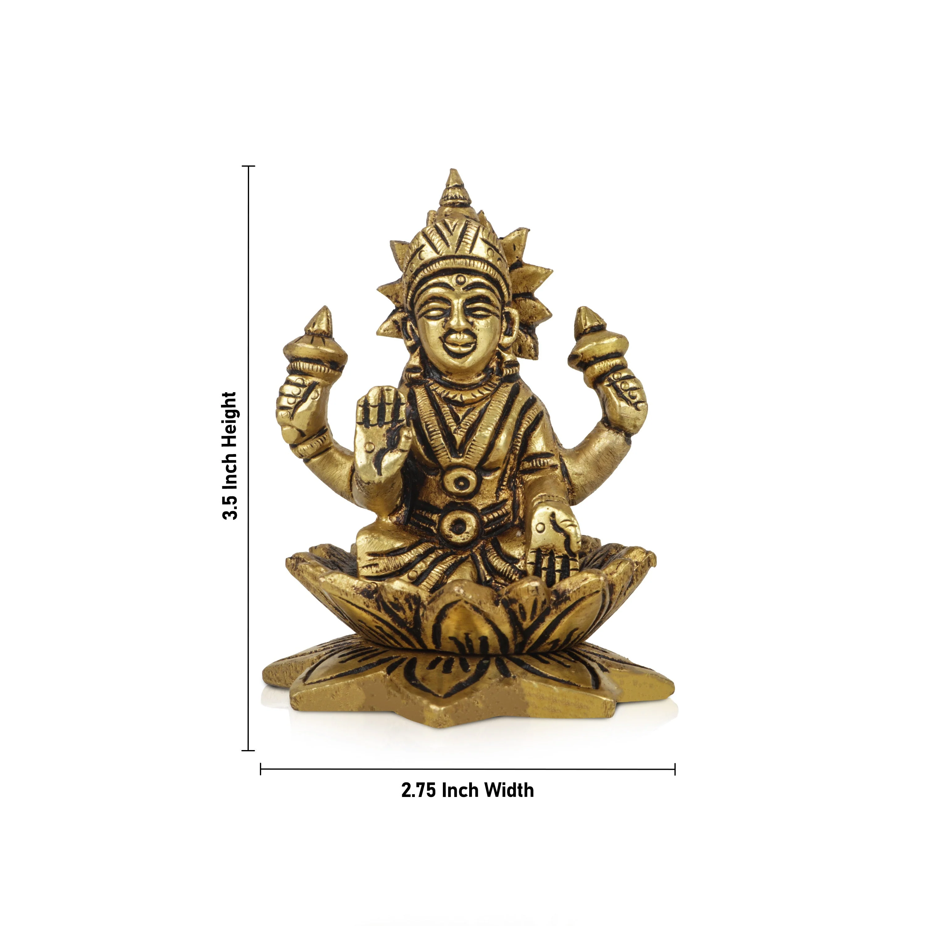 Lakshmi Statue Sitting On Lotus Base-3.5 x 2.75 Inches | Laxmi Statue/ Antique Brass Idol/ Laxmi Idol for Pooja - Image 5