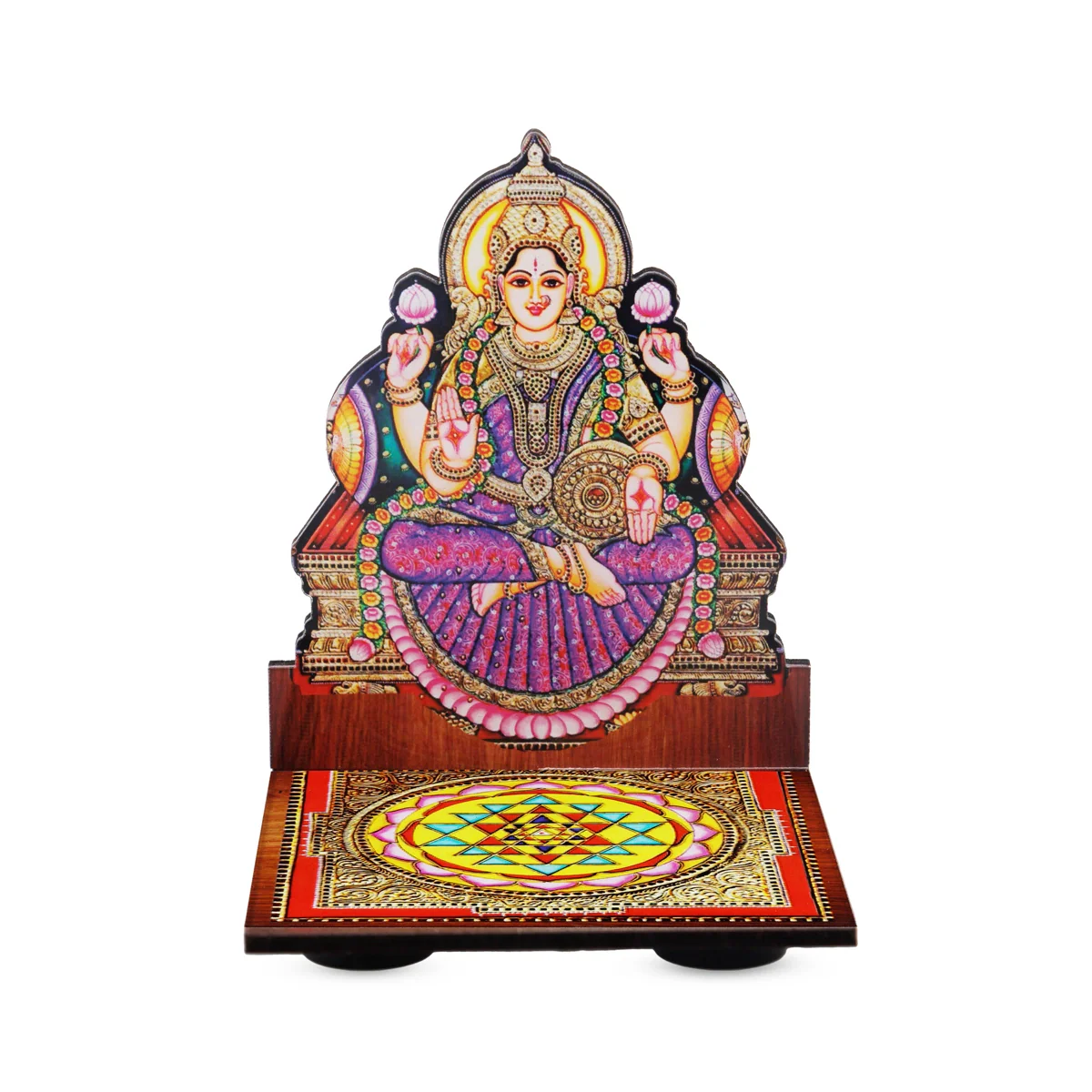 Sri Chakra Design Manai Palagai With Lakshmi Photo Frame - 4 x 3 Inches | Bajot With Picture Frame for Pooja - Image 2
