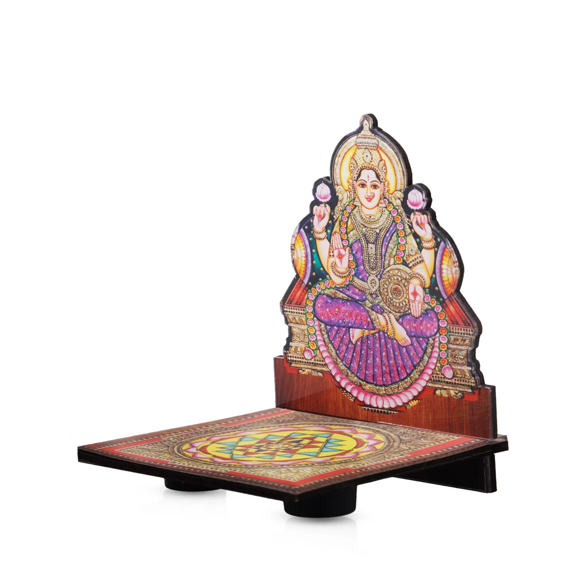 Sri Chakra Design Manai Palagai With Lakshmi Photo Frame - 4 x 3 Inches | Bajot With Picture Frame for Pooja - Image 3