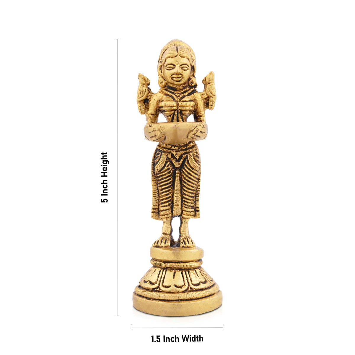 Paavai Vilakku - 5 x 1.5 Inches | Antique Brass Welcome Lady with Deep/ Pavai Lamp for Pooja/ 460 Gms Approx - Image 5