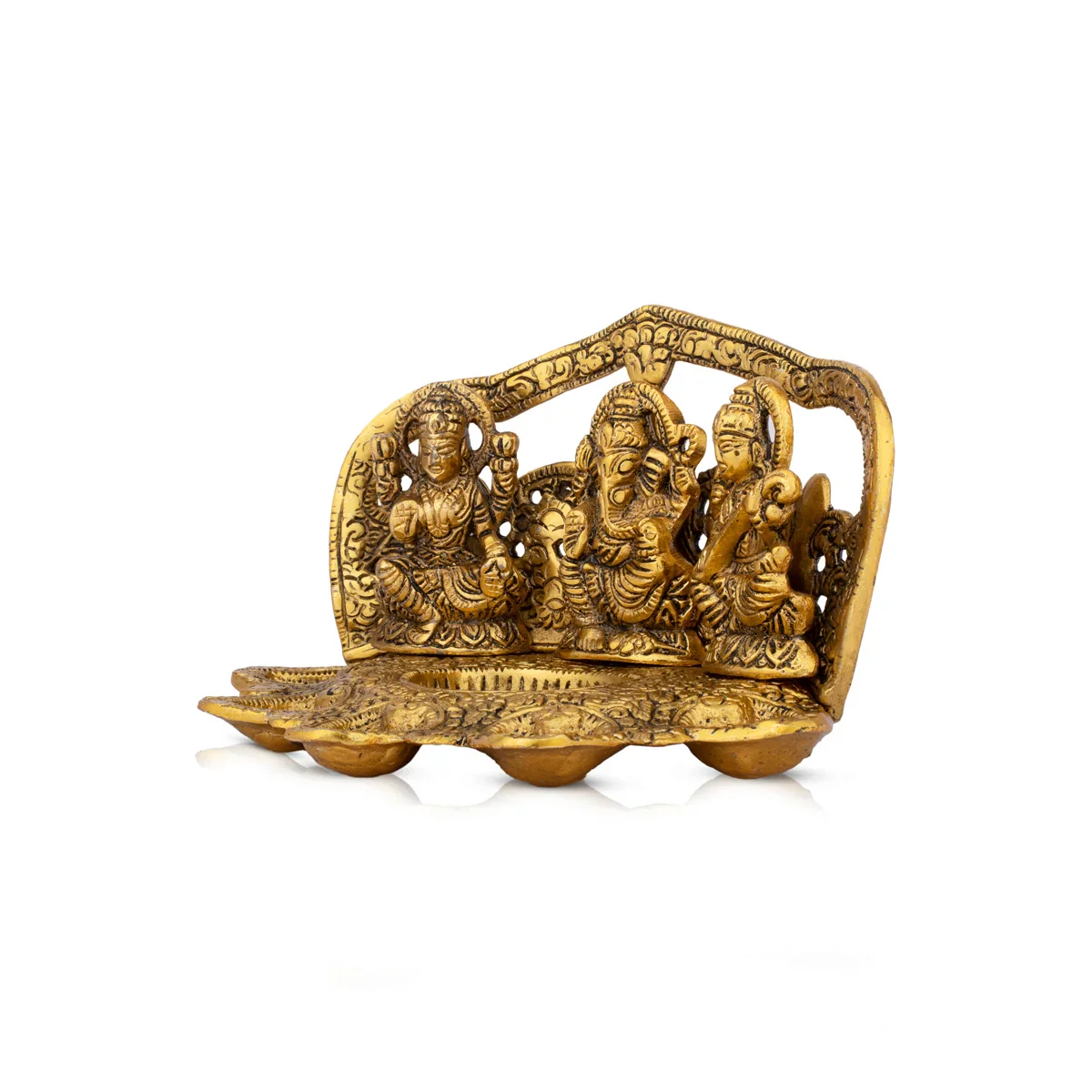 Laxmi Ganesh Saraswati Diya - 5 x 8.5 Inches | Antique Polish Lamp/ Aluminium Deep for Home/ 578 Gms Approx - Image 3