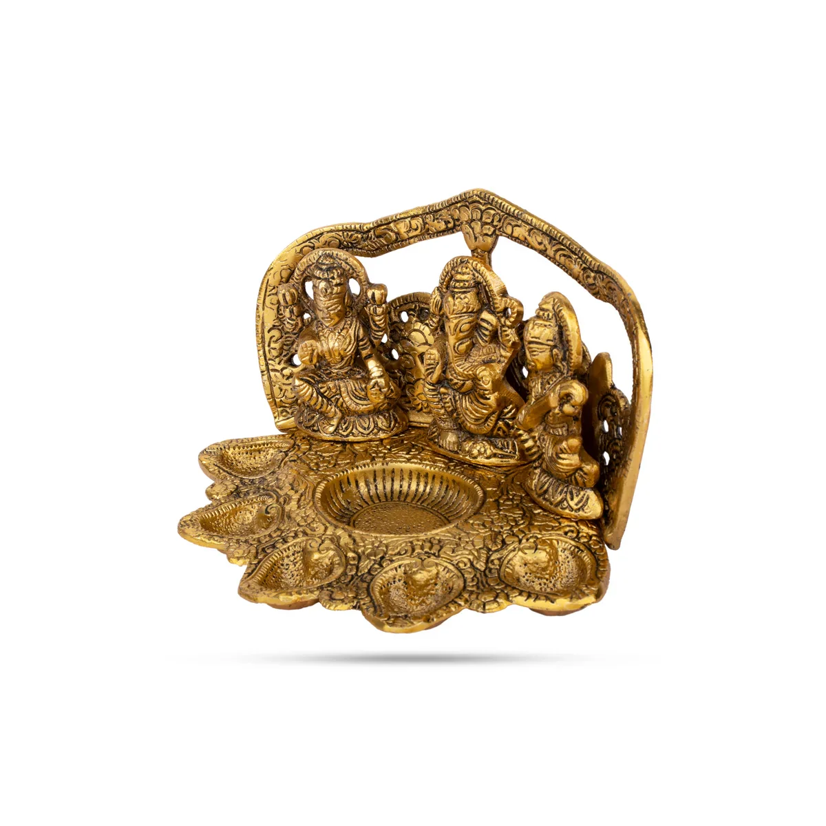 Laxmi Ganesh Saraswati Diya - 5 x 8.5 Inches | Antique Polish Lamp/ Aluminium Deep for Home/ 578 Gms Approx - Image 5