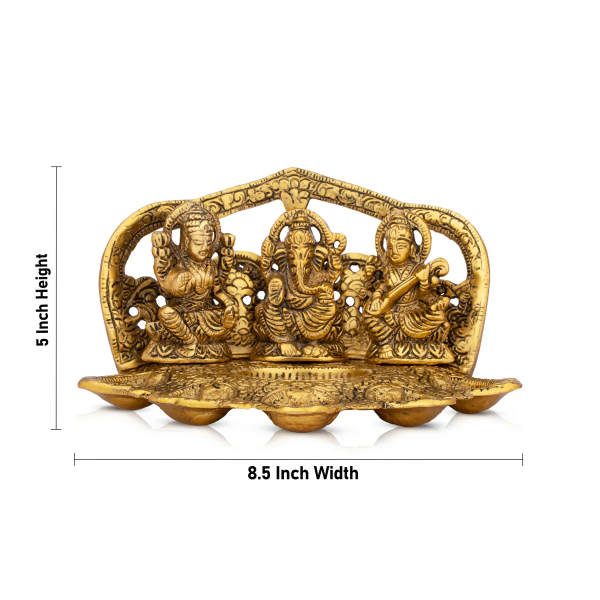 Laxmi Ganesh Saraswati Diya - 5 x 8.5 Inches | Antique Polish Lamp/ Aluminium Deep for Home/ 578 Gms Approx - Image 6