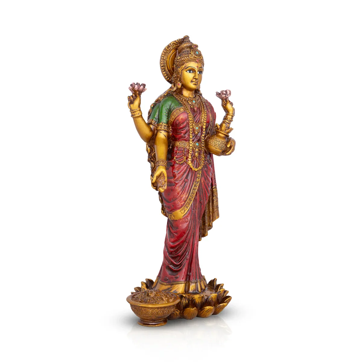 Laxmi Murti - 10 x 4.5 Inches | Lakshmi Murti Standing On Lotus/ Resin Statue for Pooja - Image 2