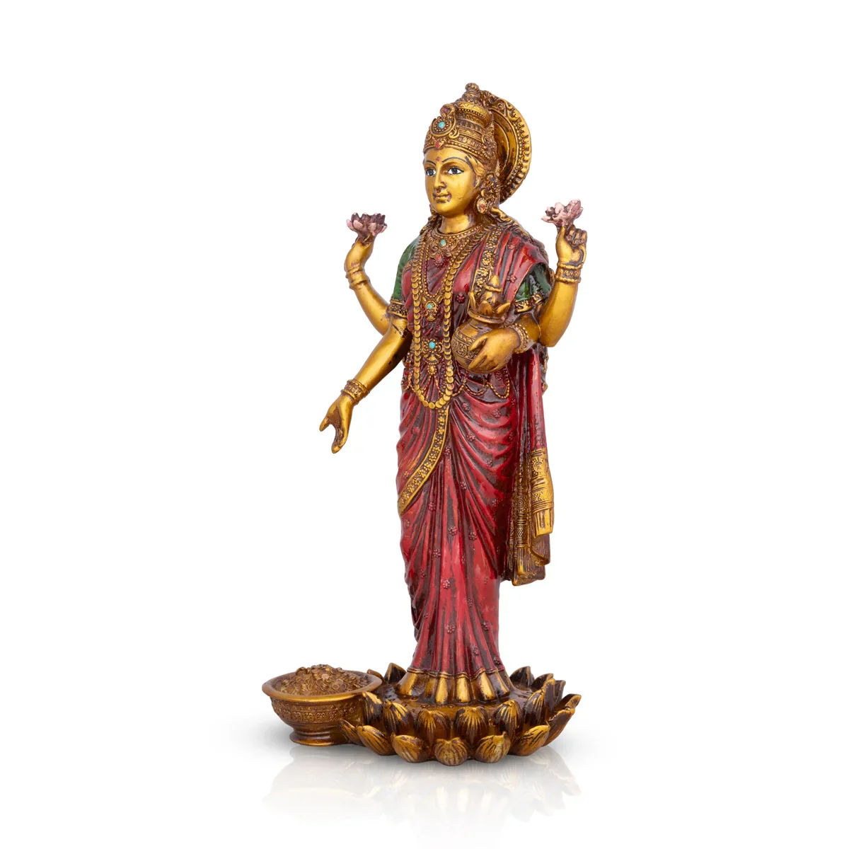 Laxmi Murti - 10 x 4.5 Inches | Lakshmi Murti Standing On Lotus/ Resin Statue for Pooja - Image 3